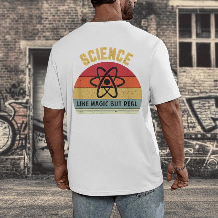 Science Like Magic But Real Science Teacher Graphics Geek Men's Back Print T-Shirt, funny design