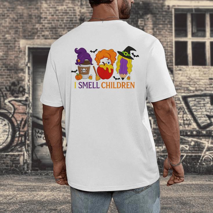 I Smell Children Witch Teacher Halloween Trick Or Teach Men's Back Print T-Shirt, funny design I Smell Children Witch Teacher Halloween Trick Or Teach Men's Back Print T-Shirt, funny design