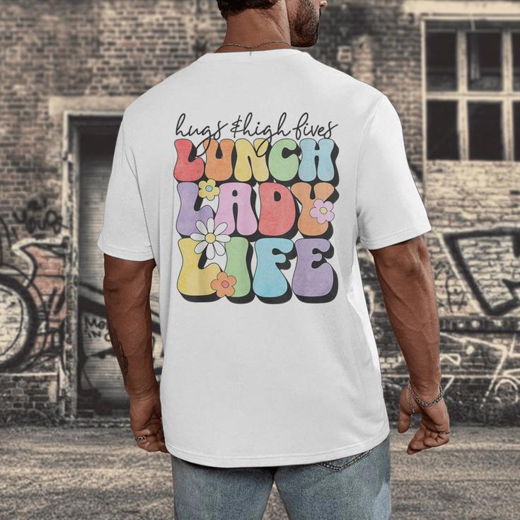 Soul Bleach Teacher Staff First Day Of School Last Hugs & High Fives Lunch Lady Vibes Blue Classic Fit Men's Back Print T-Shirt, funny design Soul Bleach Teacher Staff First Day Of School Last Hugs & High Fives Lunch Lady Vibes Blue Classic Fit Men's Back Print T-Shirt, funny design