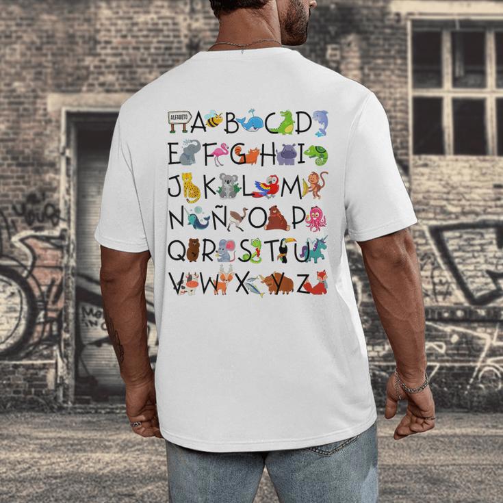 SPANISH ALPHABET MAESTRA SPANISH TEACHER Men's Back Print T-Shirt, funny design SPANISH ALPHABET MAESTRA SPANISH TEACHER Men's Back Print T-Shirt, funny design
