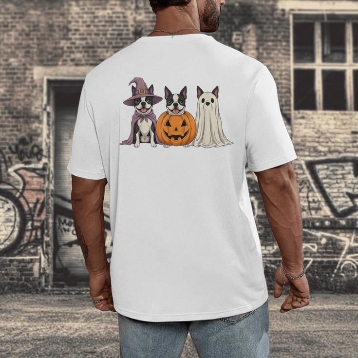 Spooky Ghost Boston Terrier Pumpkin Halloween Dog Lover Men's Back Print T-Shirt, funny design