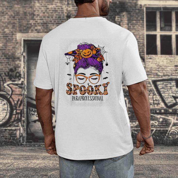 Spooky Paraprofessional Life Halloween Messy Bun Teacher For Men Women Men's Back Print T-Shirt, funny design Spooky Paraprofessional Life Halloween Messy Bun Teacher For Men Women Men's Back Print T-Shirt, funny design