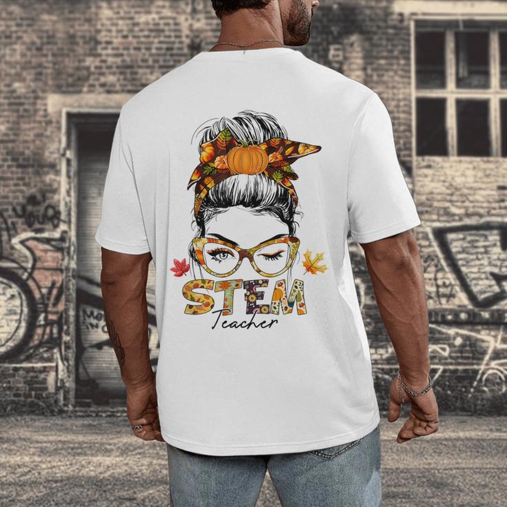 STEM Teacher Messy Bun Fall Vibes Autumn Thanksgiving Men Women Men's Back Print T-Shirt, funny design STEM Teacher Messy Bun Fall Vibes Autumn Thanksgiving Men Women Men's Back Print T-Shirt, funny design