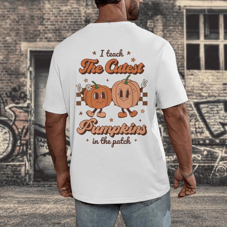 I Teach The Cutest Pumpkins In The Patch Retro Teacher Fall Men's Back Print T-Shirt, funny design I Teach The Cutest Pumpkins In The Patch Retro Teacher Fall Men's Back Print T-Shirt, funny design