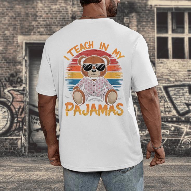 I Teach In My Pajamas Teacher Sunset Bear Retro Men's Back Print T-Shirt, funny design I Teach In My Pajamas Teacher Sunset Bear Retro Men's Back Print T-Shirt, funny design