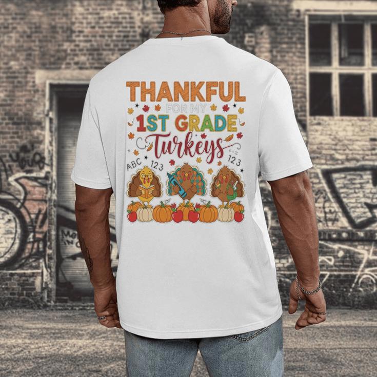 Teach Thanksgiving Teacher Thankful For My 1st Grade Turkeys Men's Back Print T-Shirt, funny design Teach Thanksgiving Teacher Thankful For My 1st Grade Turkeys Men's Back Print T-Shirt, funny design