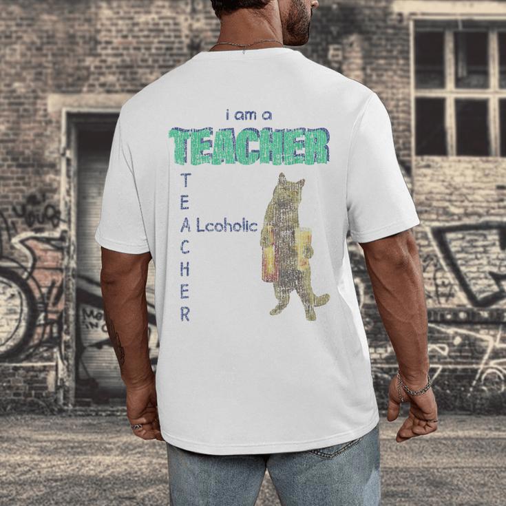 I Am A Teacher Alcoholic Cat Beer Feline Men Women Men's Back Print T-Shirt, funny design I Am A Teacher Alcoholic Cat Beer Feline Men Women Men's Back Print T-Shirt, funny design