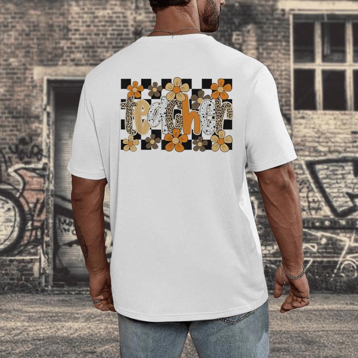 Teacher Appreciation Boho Floral Leopard Checkered Men's Back Print T-Shirt, funny design Teacher Appreciation Boho Floral Leopard Checkered Men's Back Print T-Shirt, funny design