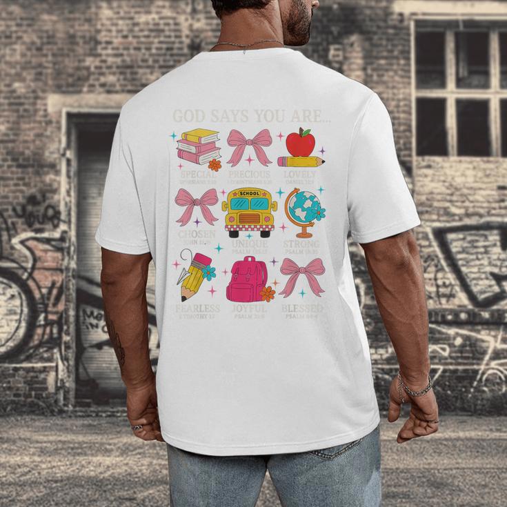 Teacher Christian God Says I Am Faith Religious Bible Verse Men's Back Print T-Shirt, funny design Teacher Christian God Says I Am Faith Religious Bible Verse Men's Back Print T-Shirt, funny design