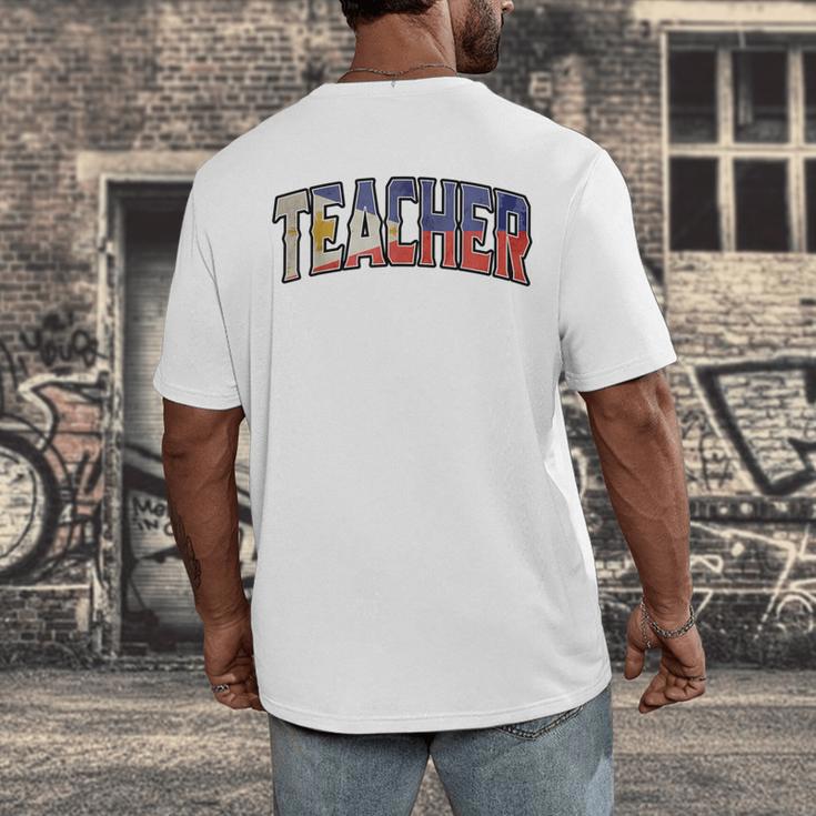 Teacher Filipino Vintage Heritage DNA Flag Men's Back Print T-Shirt, funny design