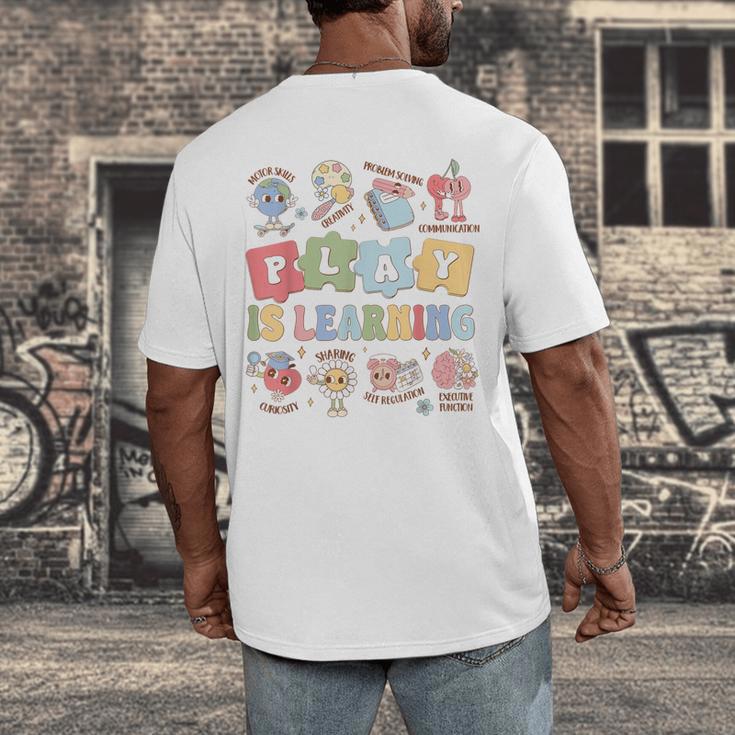 Teacher Groovy Play Is Learning Back To School Men's Back Print T-Shirt, funny design
