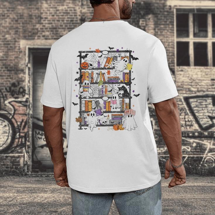 Teacher Library Ghost Reading Book Halloween Cat Men's Back Print T-Shirt, funny design Teacher Library Ghost Reading Book Halloween Cat Men's Back Print T-Shirt, funny design