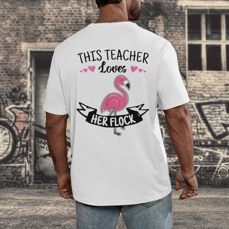 This Teacher Loves Her Flock Cute Flamingo Teacher Men's Back Print T-Shirt, funny design