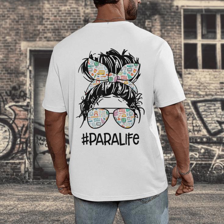 Teacher Para Life Tee Paraprofessional Cute Messy Bun Men's Back Print T-Shirt, funny design