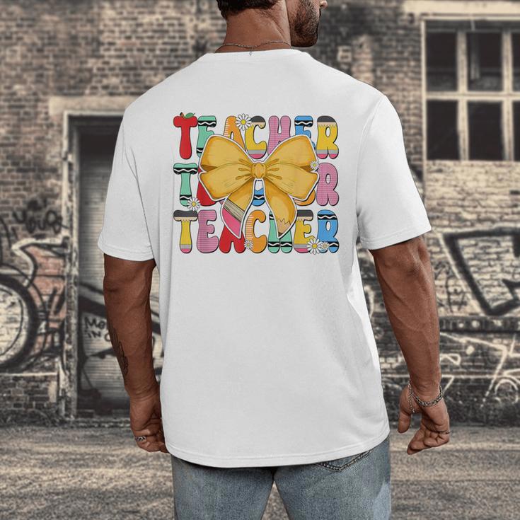Teacher Pencil Coquette Bow Back To School Teacher Men's Back Print T-Shirt, funny design Teacher Pencil Coquette Bow Back To School Teacher Men's Back Print T-Shirt, funny design