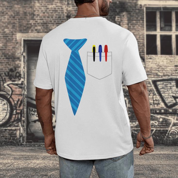 Teacher Tie & Pocket Protector Costume School Men's Back Print T-Shirt, funny design Teacher Tie & Pocket Protector Costume School Men's Back Print T-Shirt, funny design