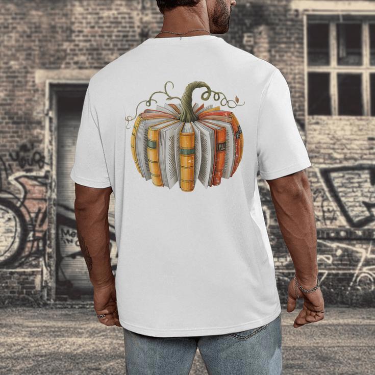 Teachers Students Fall Book Pumpkin Fall Librarians Bookworm Men's Back Print T-Shirt, funny design Teachers Students Fall Book Pumpkin Fall Librarians Bookworm Men's Back Print T-Shirt, funny design