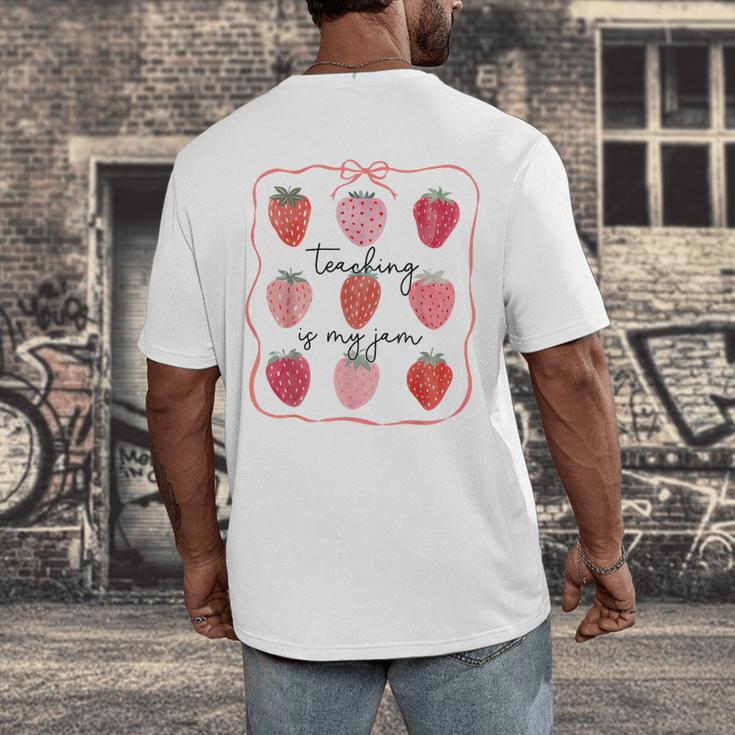 Teaching Is My Jam Teacher Team Crew Cute Strawberry Girls Men's Back Print T-Shirt, funny design