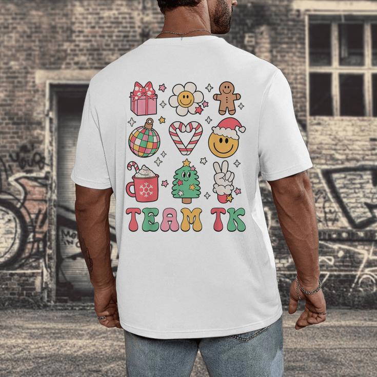 Team TK Teacher Christmas Groovy Smile Face Girl Boy Kid TK Men's Back Print T-Shirt, funny design Team TK Teacher Christmas Groovy Smile Face Girl Boy Kid TK Men's Back Print T-Shirt, funny design