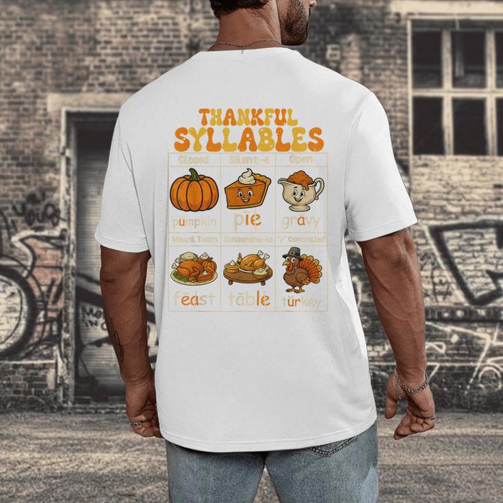 Thankful Syllables Teacher Thanksgiving Educational Kids Men's Back Print T-Shirt, funny design