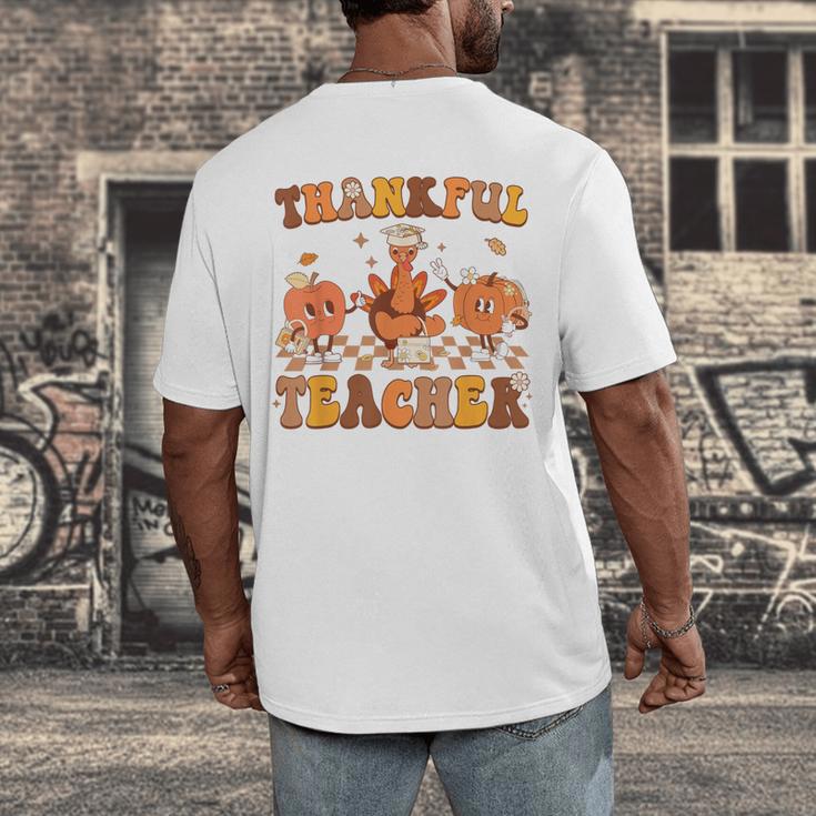 Thankful Teacher Retro Groovy Thanksgiving Fall Women Men Men's Back Print T-Shirt, funny design