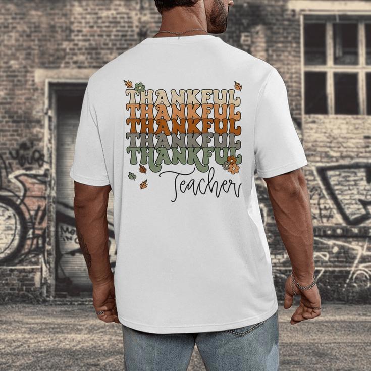 Thankful Teacher Thanksgiving Fall Pumpkin Turkey Men's Back Print T-Shirt, funny design