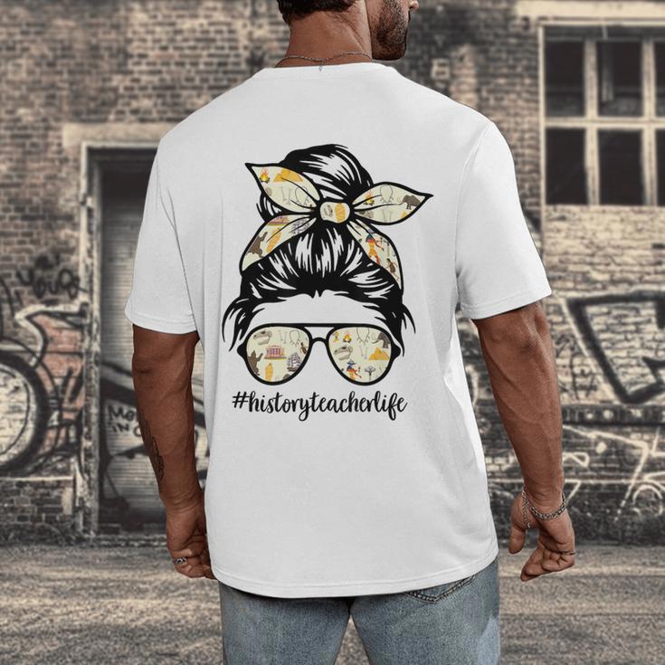 History Teacher Messy Bun Life Hair Glasses Men's Back Print T-Shirt, funny design History Teacher Messy Bun Life Hair Glasses Men's Back Print T-Shirt, funny design