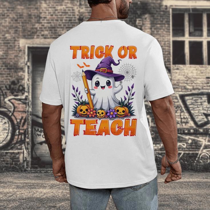 Trick Or Teach Teacher Halloween Ghost Pencil Floral Men's Back Print T-Shirt, funny design
