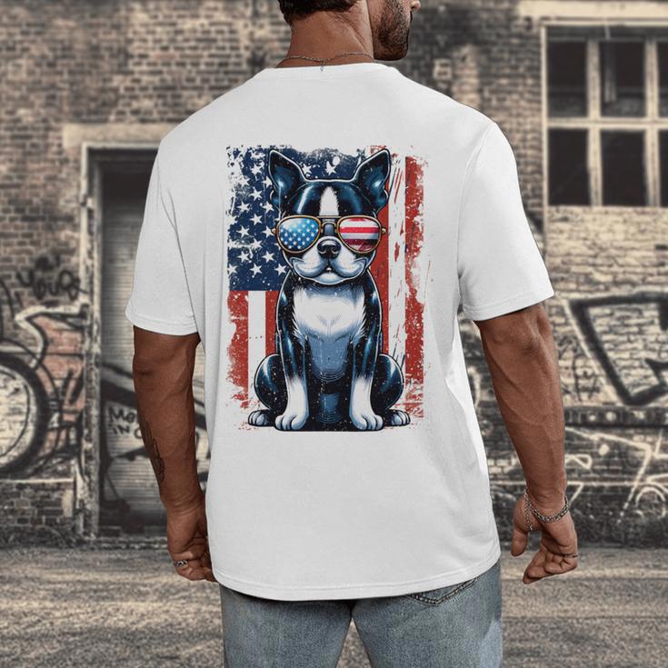 Vintage Boston Terrier Dog American USA US Flag Pets Lovers Men's Back Print T-Shirt, funny design