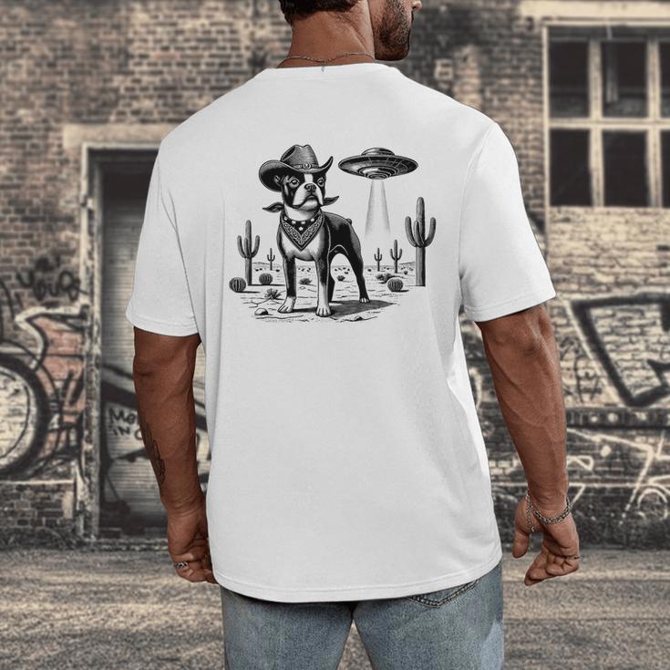 Vintage Boston Terrier UFO Western Wild West Dog Mom Dad Men's Back Print T-Shirt, funny design