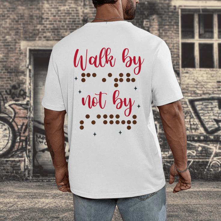Visually Impaired Teacher Braille Bible Verse Walk By Faith Men's Back Print T-Shirt, funny design Visually Impaired Teacher Braille Bible Verse Walk By Faith Men's Back Print T-Shirt, funny design