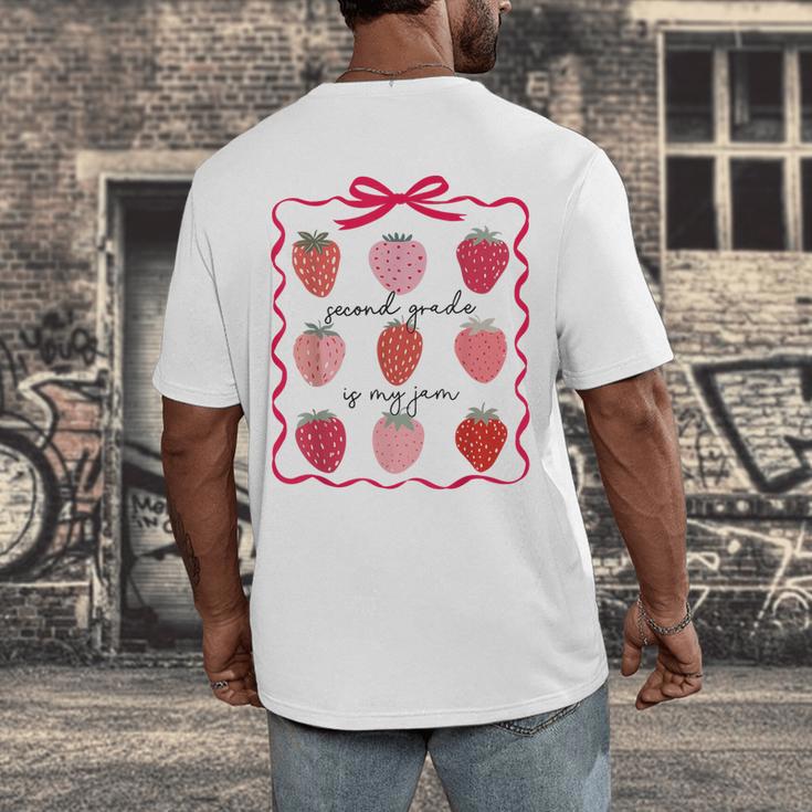 Women Second Grade Is My Jam Strawberry First Kids Teacher Men's Back Print T-Shirt, funny design Women Second Grade Is My Jam Strawberry First Kids Teacher Men's Back Print T-Shirt, funny design