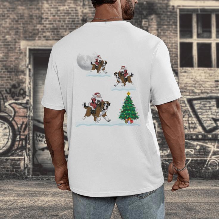 Xmas Lighting Tree Santa Riding Boston Terrier Christmas Men's Back Print T-Shirt, funny design