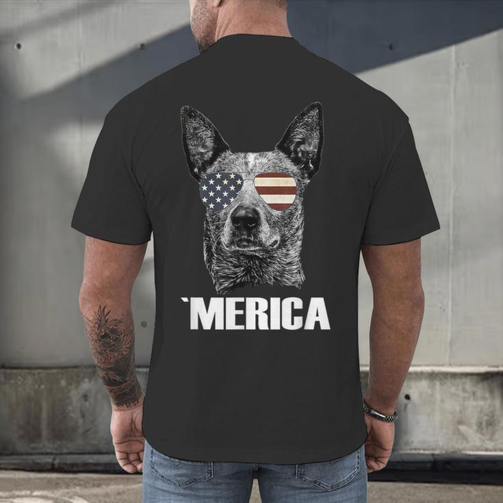 4th July Blue Heeler Dog Merica Patriotic USA Flag Cute Men's Back Print T-Shirt, gift for family, gift for coworker