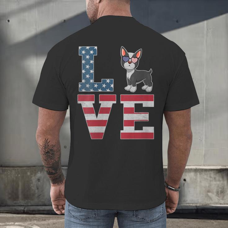 4th Of July Decor Patriotic LOVE Boston Terrier USA Flag Men's Back Print T-Shirt, gift for family, gift for coworker