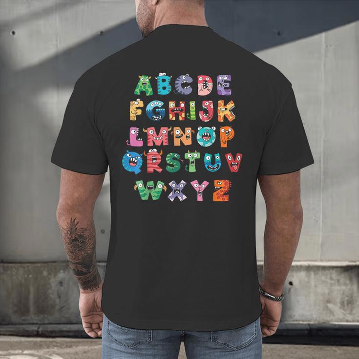 ABC Cute Monster Alphabet Halloween Teacher Costume Kids Men's Back Print T-Shirt, gift for family, gift for coworker ABC Cute Monster Alphabet Halloween Teacher Costume Kids Men's Back Print T-Shirt, gift for family, gift for coworker