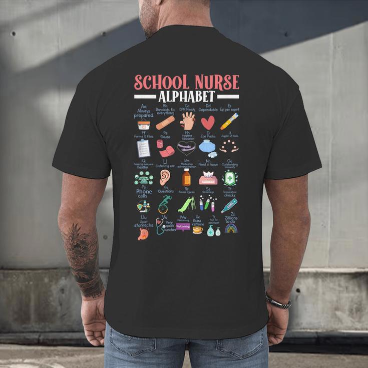 ABC School Nurse Alphabet Student Teacher Health Worker Men's Back Print T-Shirt, gift for family, gift for coworker