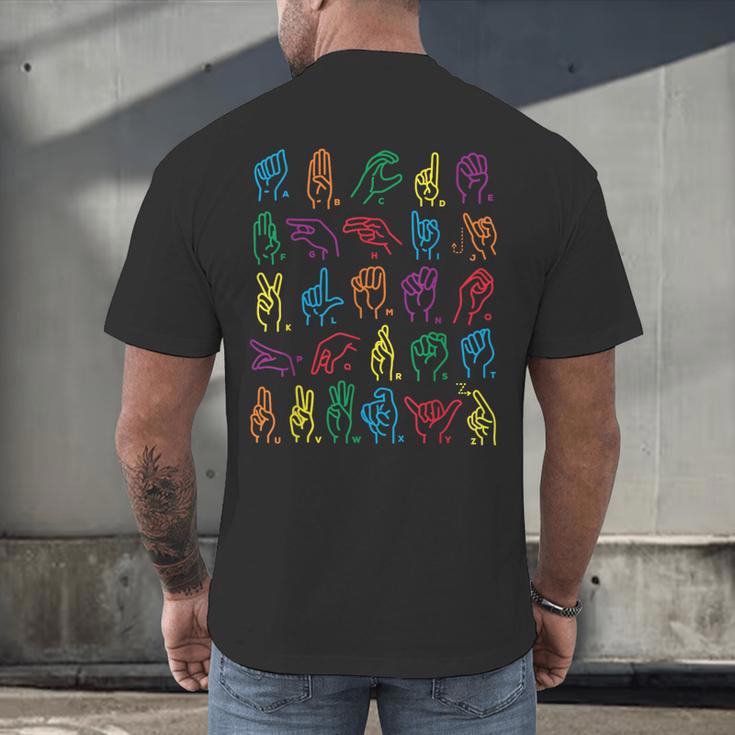 ABC Sign Language Chart Teacher Hand Letter Alphabet ASL Men's Back Print T-Shirt, gift for family, gift for coworker ABC Sign Language Chart Teacher Hand Letter Alphabet ASL Men's Back Print T-Shirt, gift for family, gift for coworker