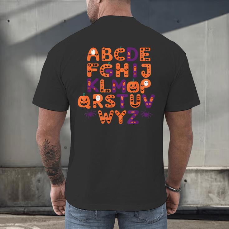 ABCs Learning Kindergarten Teacher Halloween Alphabet Men's Back Print T-Shirt, gift for family, gift for coworker