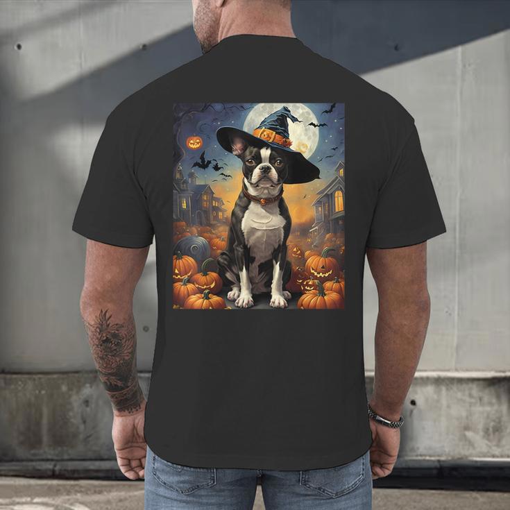 Aesthetic Halloween Boston Terrier Dog Witch Pumpkin For Men Women Kids Men's Back Print T-Shirt, gift for family, gift for coworker