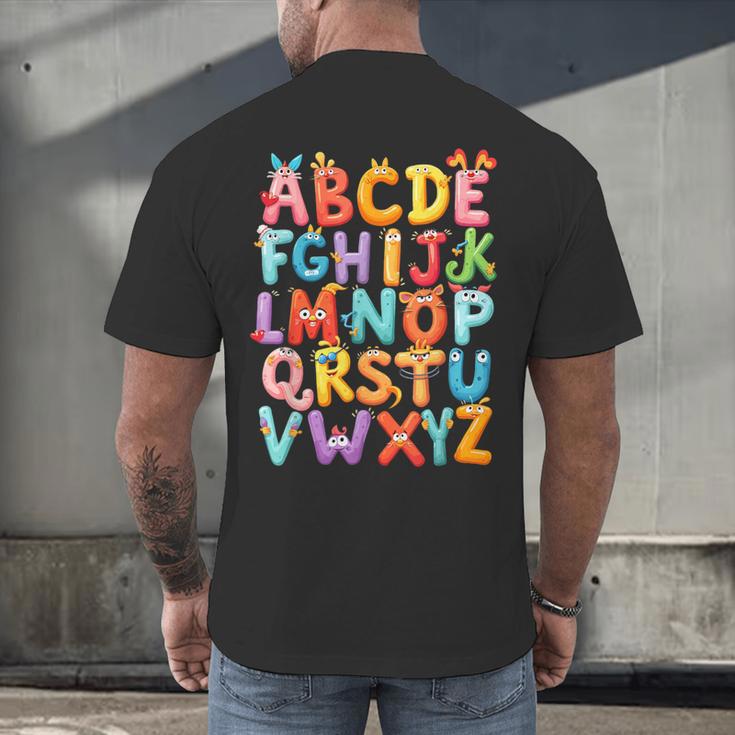 Alphabet A-Z ABC Kids Back To School Pre K Teachers Men's Back Print T-Shirt, gift for family, gift for coworker Alphabet A-Z ABC Kids Back To School Pre K Teachers Men's Back Print T-Shirt, gift for family, gift for coworker
