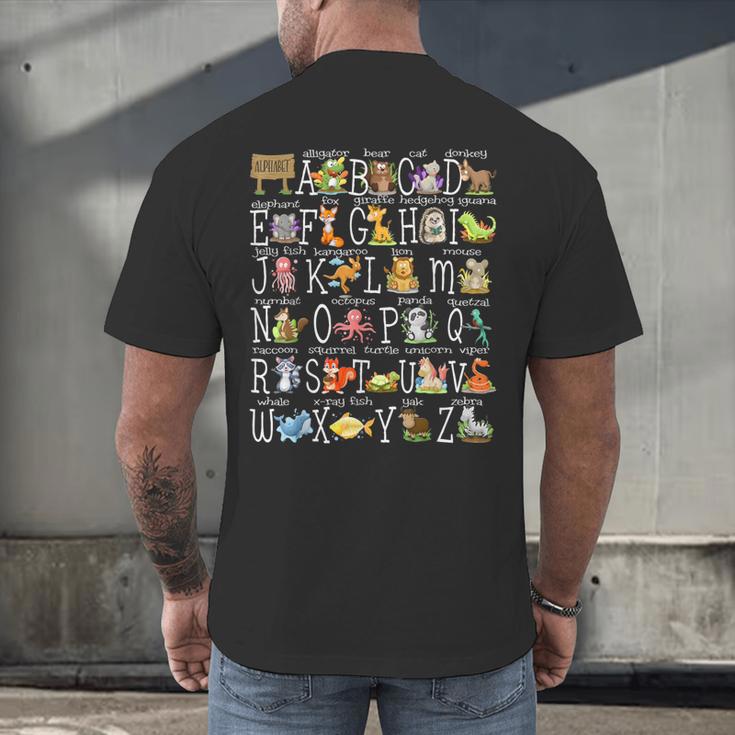 Alphabet Animals Back To School Pre-K Kindergarten Teacher Men's Back Print T-Shirt, gift for family, gift for coworker Alphabet Animals Back To School Pre-K Kindergarten Teacher Men's Back Print T-Shirt, gift for family, gift for coworker