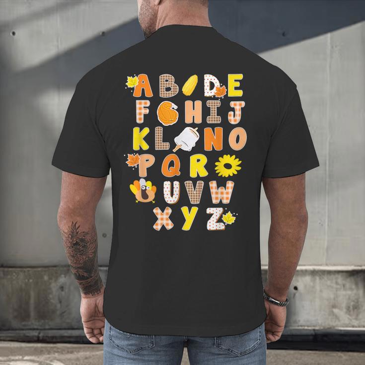 Alphabet Turkey Thanksgiving Costume Preschool Teacher Men Women Men's Back Print T-Shirt, gift for family, gift for coworker