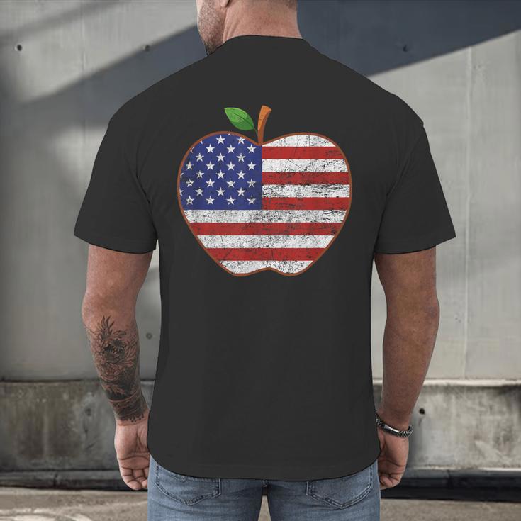 American Flag Teachers Students Apple 4th Of July Vintage Men's Back Print T-Shirt, gift for family, gift for coworker American Flag Teachers Students Apple 4th Of July Vintage Men's Back Print T-Shirt, gift for family, gift for coworker