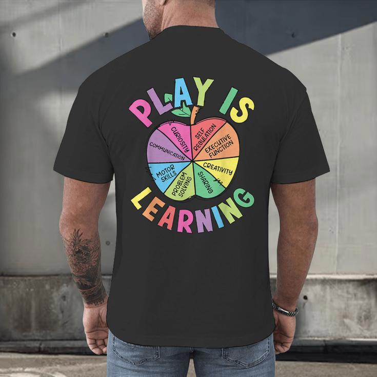 Apple Retro Play Is Learning Kindergarten Teacher Daycare Men's Back Print T-Shirt, gift for family, gift for coworker Apple Retro Play Is Learning Kindergarten Teacher Daycare Men's Back Print T-Shirt, gift for family, gift for coworker