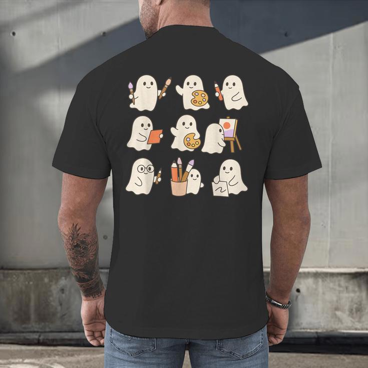 Art Teacher Ghost Halloween Artists Painter Teacher Spooky Men's Back Print T-Shirt, gift for family, gift for coworker
