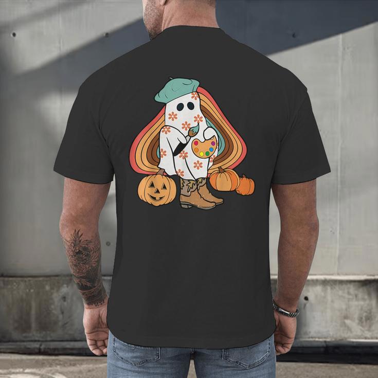 Art Teacher Painting Brushes Retro Pumpkin Ghost Artist Men's Back Print T-Shirt, gift for family, gift for coworker Art Teacher Painting Brushes Retro Pumpkin Ghost Artist Men's Back Print T-Shirt, gift for family, gift for coworker