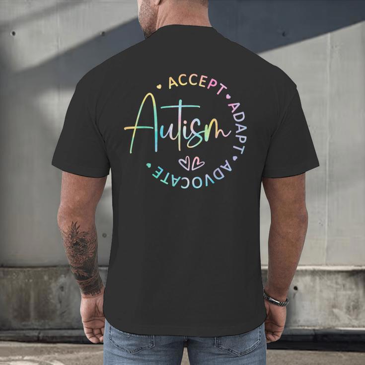 Autism Awareness Accept Adapt Advocate Autism Mom Teacher Men's Back Print T-Shirt, gift for family, gift for coworker