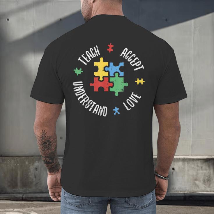 Autism Awareness Teacher Shirt Teach Accept Understand Love Men's Back Print T-Shirt, gift for family, gift for coworker Autism Awareness Teacher Shirt Teach Accept Understand Love Men's Back Print T-Shirt, gift for family, gift for coworker