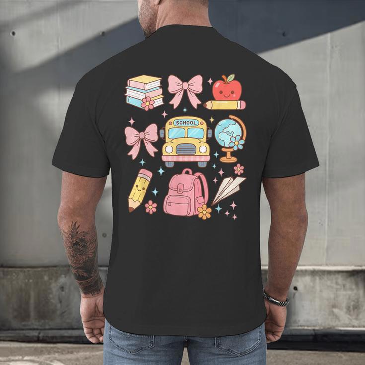 Back To School Coquette Teacher Women Girl Kindergarten PreK Men's Back Print T-Shirt, gift for family, gift for coworker Back To School Coquette Teacher Women Girl Kindergarten PreK Men's Back Print T-Shirt, gift for family, gift for coworker